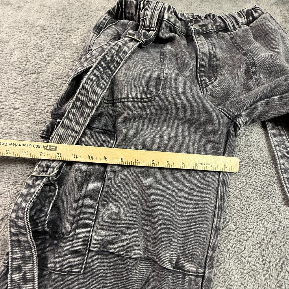 Justify Y2K Cargo Wide Leg Denim Jeans Elastic Waist Womens L Gray - Picture 8 of 8